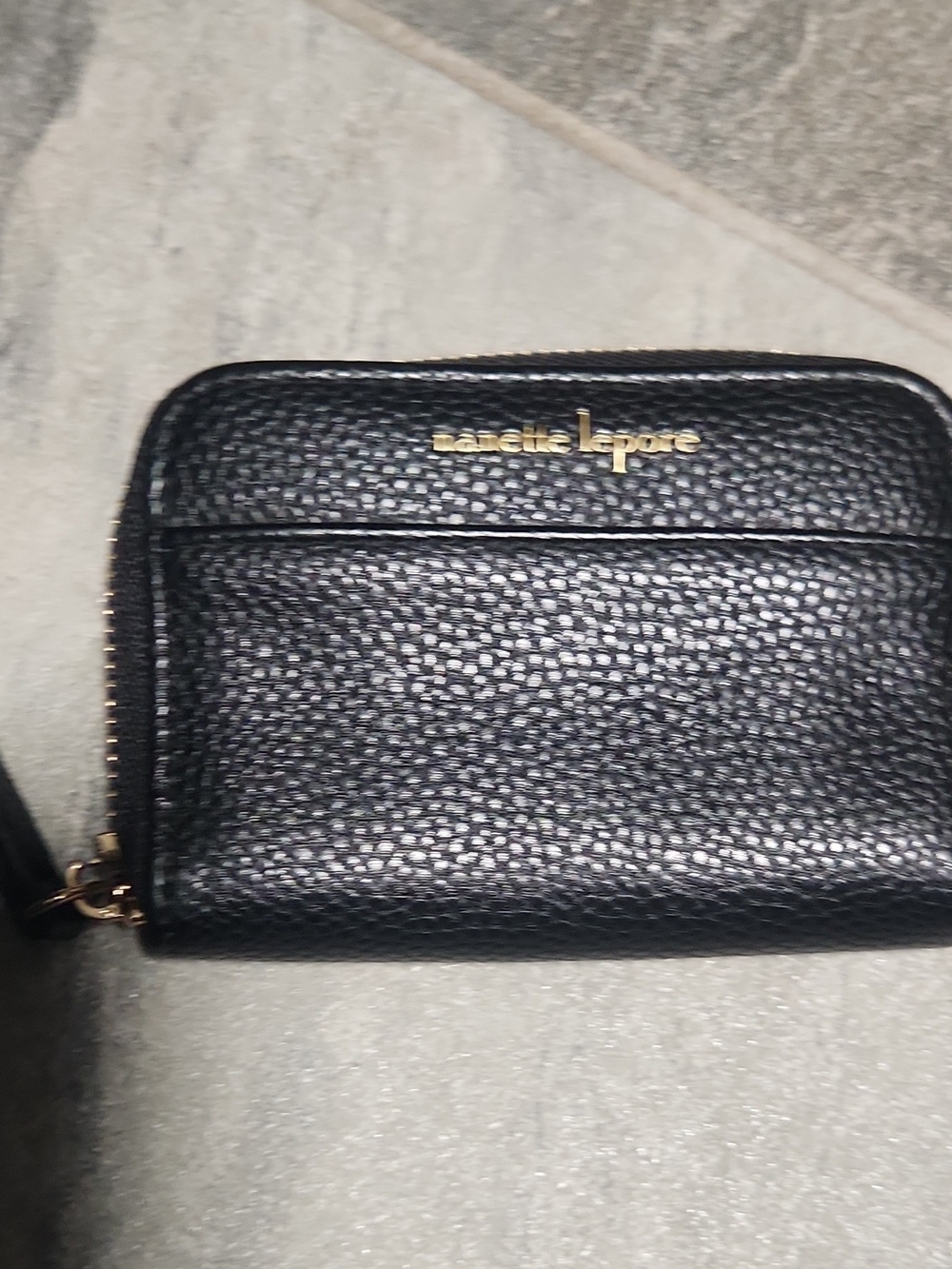 Nanette Lepore Black Pebbled Leather Zip Wallet